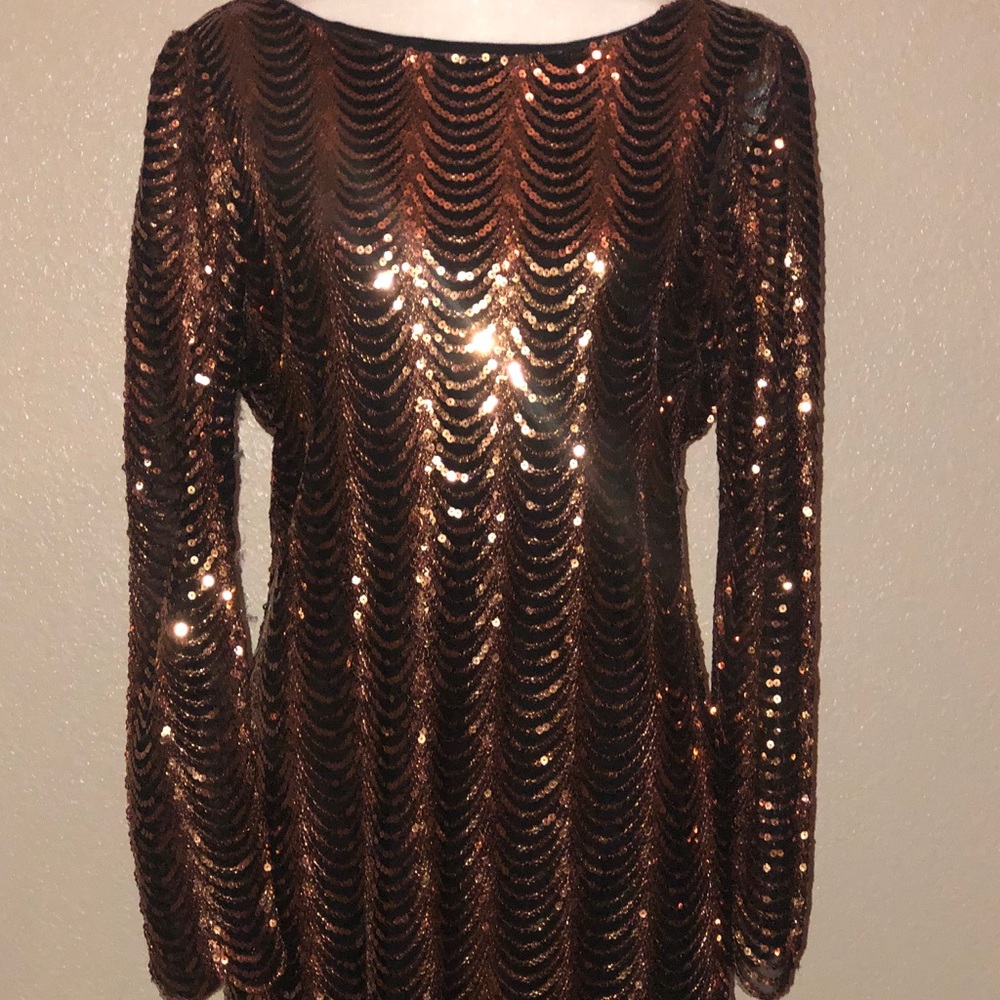 Black with Copper color Sequins midi Dress..